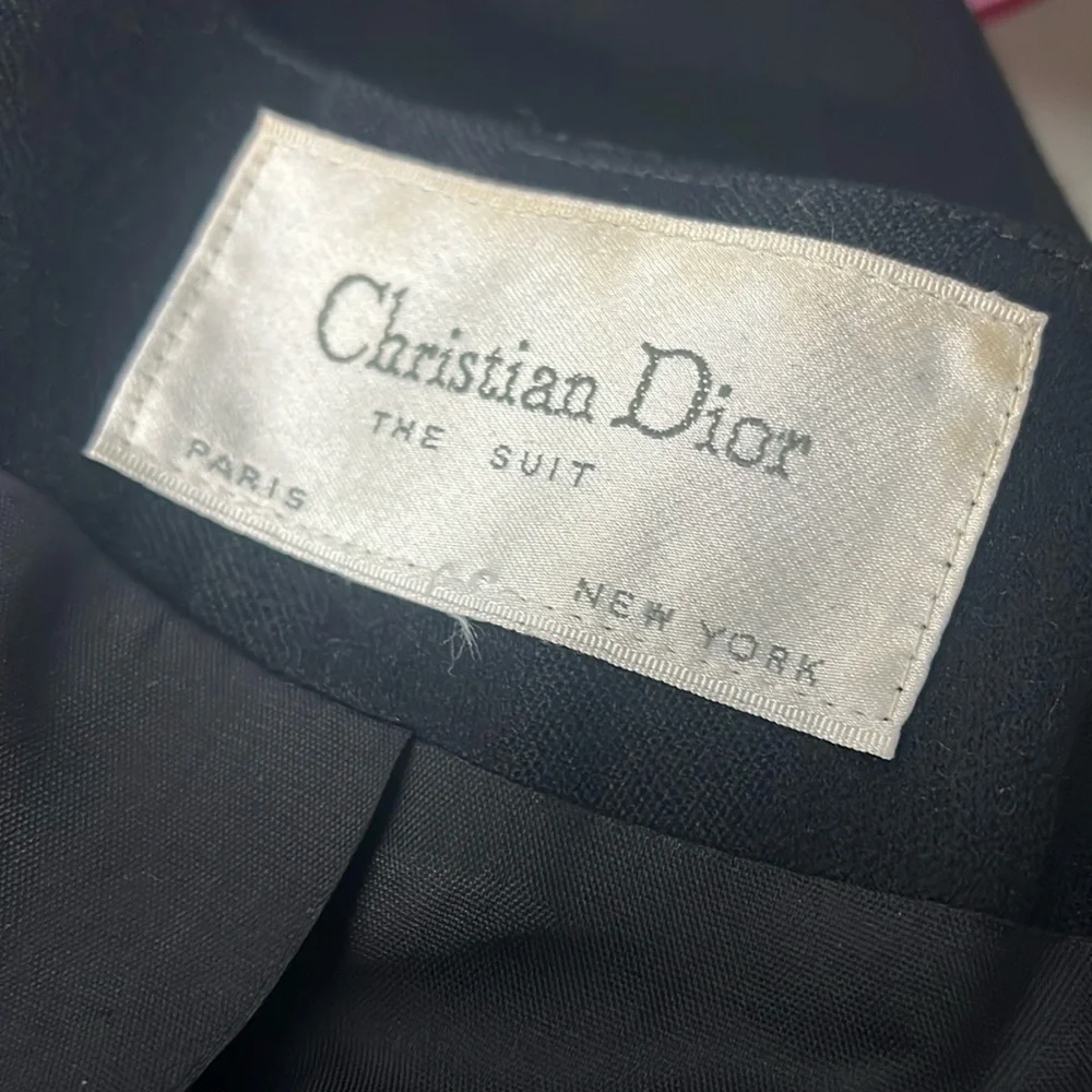 Christian Dior Sz 6-8 Black Wide Pin Stripe Collarless Hidden Button Blazer